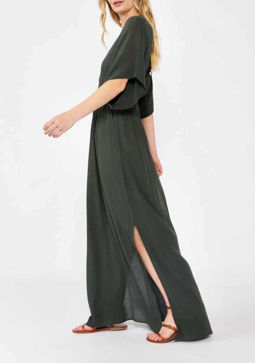 Side Slit V-Neck Half Sleeve Dress