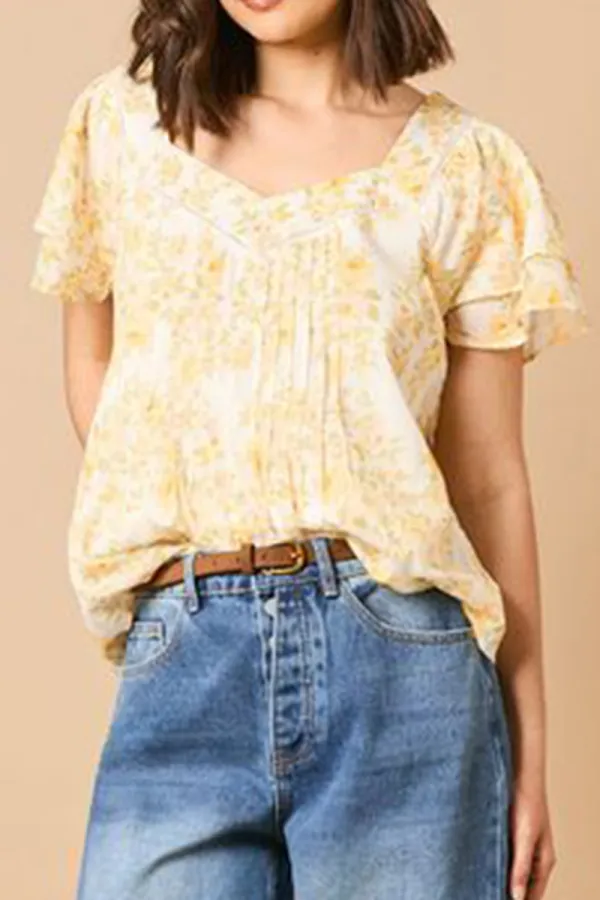 Casual Style Multi Ruffle Sleeve Top