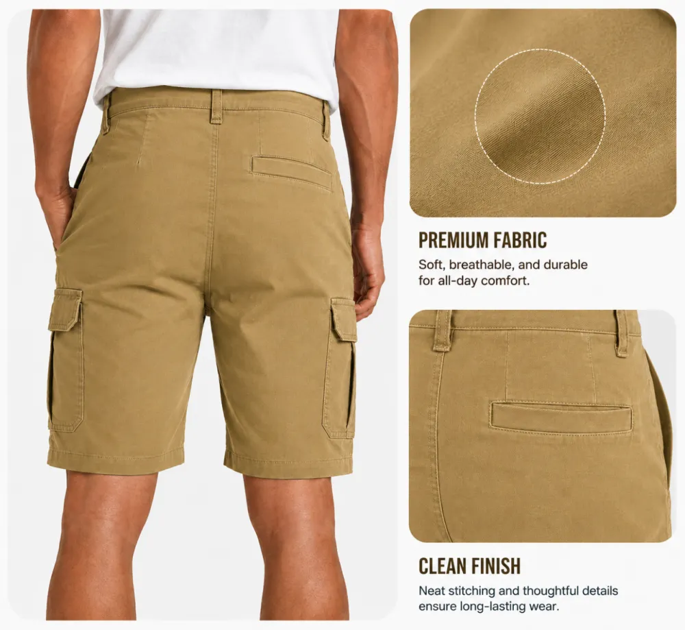 Men's Washed Cotton Twill Cargo Shorts