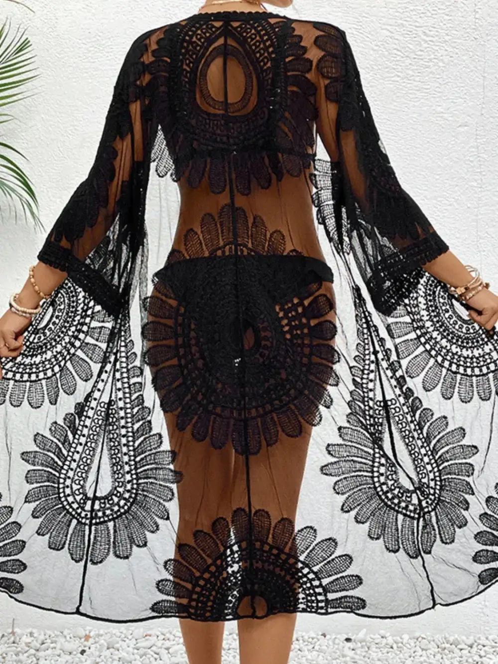 Lace Open Front Longline Swim Cover Up