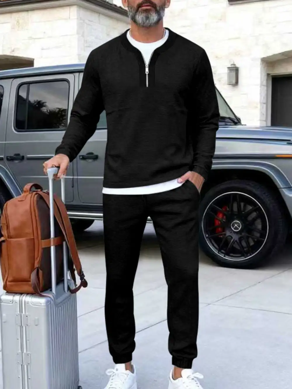 Men's Plus Size Casual Zipper Neck Long Sleeve
