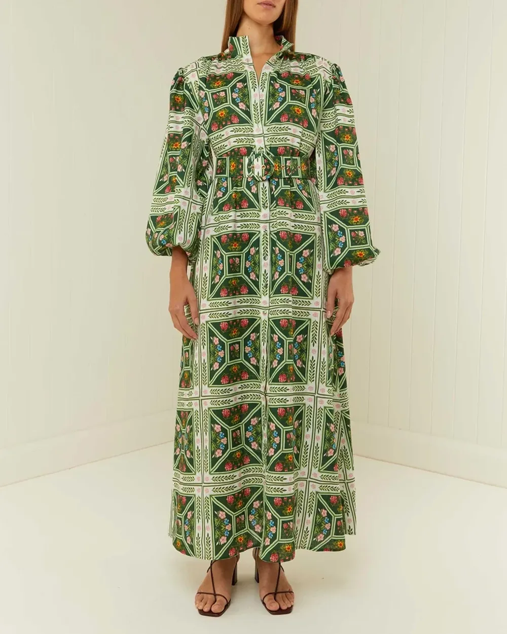 Linen Stand-Up Collar Dress