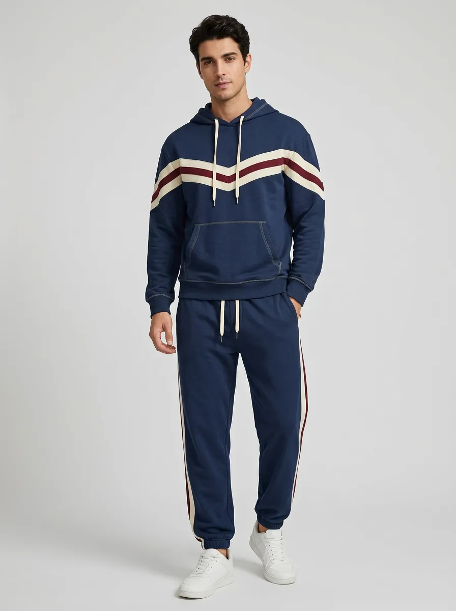 Men's Casual Sporty Chevron Striped Printed Hoodie Jogger Set