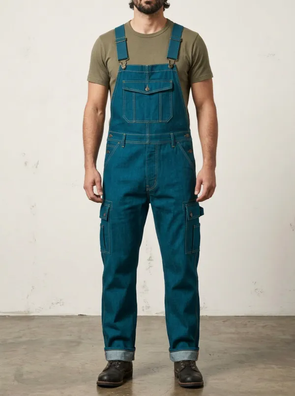 Men's Denim Cargo Utility Bib Overalls