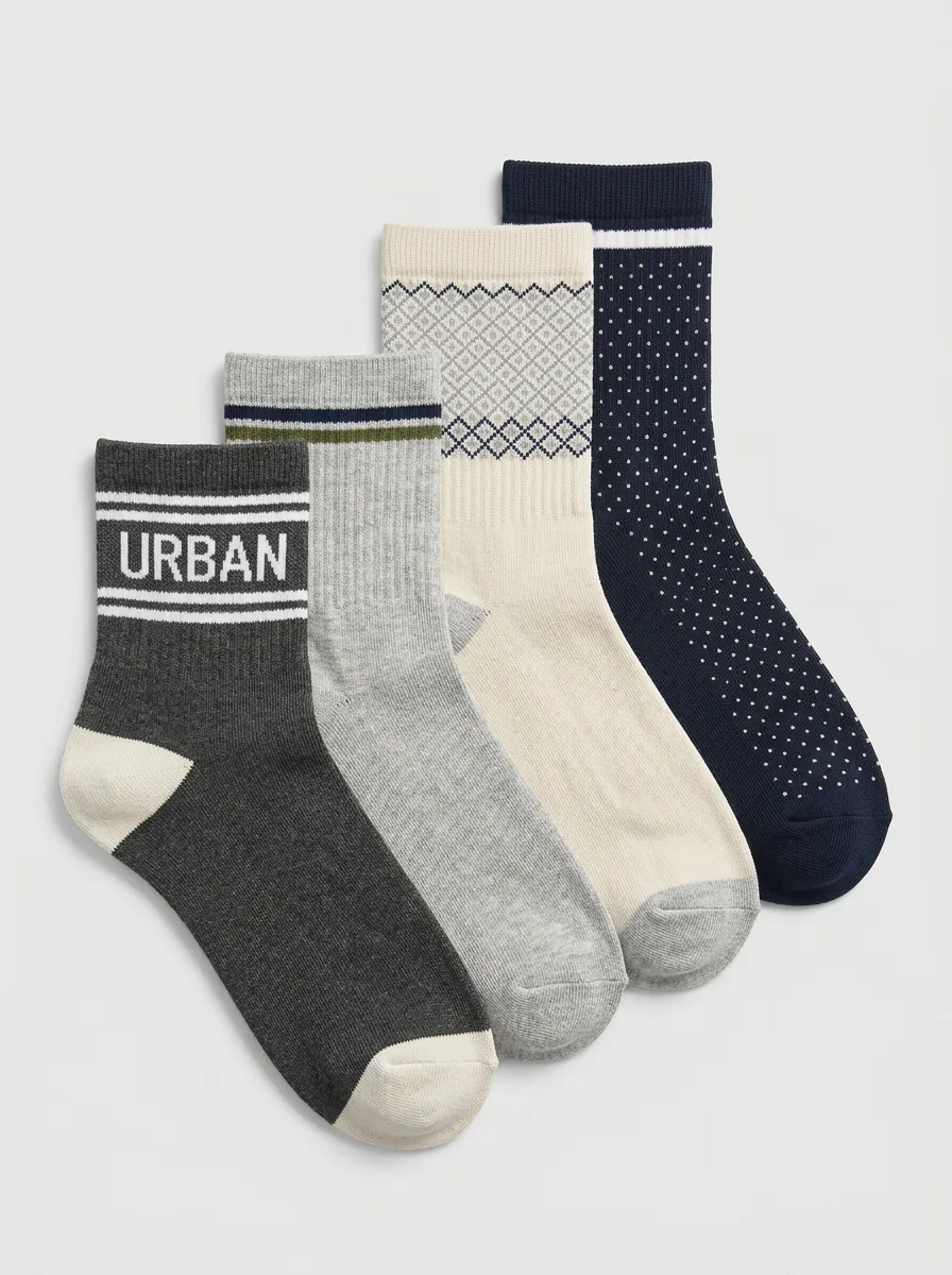 Weekend Geometric Dot Pattern Crew Performance Look Men's Four Pair Socks