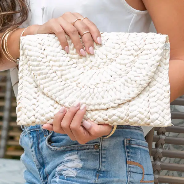 Foldover Straw Clutch Bag