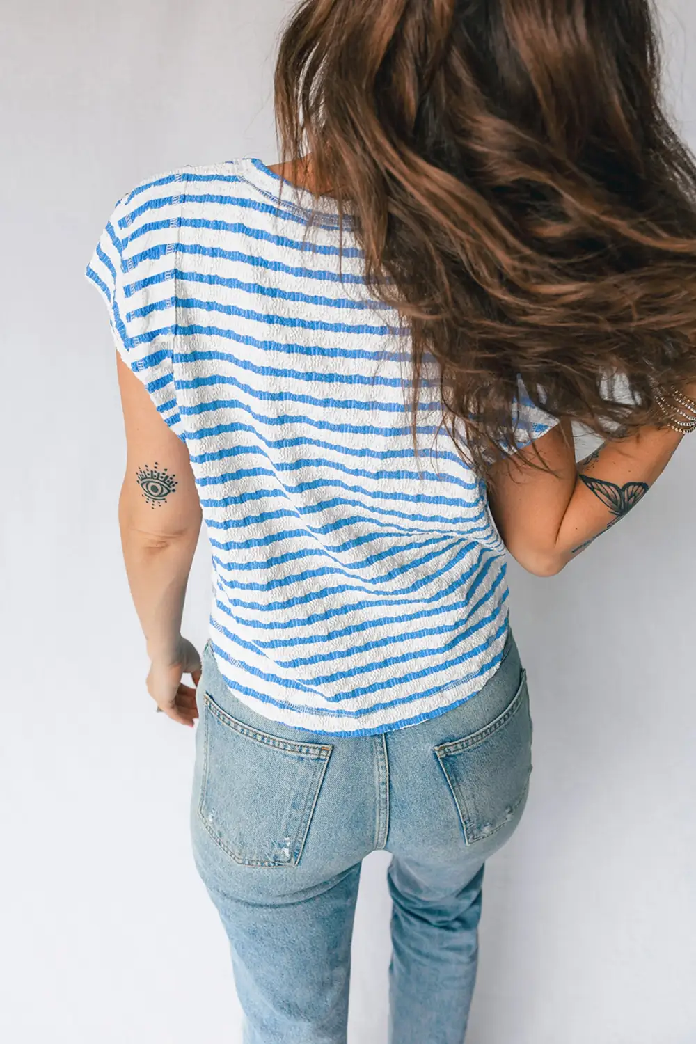 Short-Sleeve Patchwork Textured Striped T-Shirt