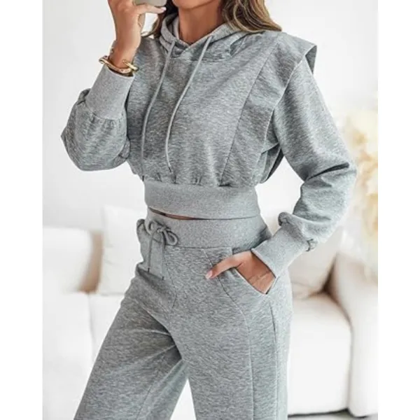 Hooded Long Sleeve Sweatshirt and Casual Wide Leg Sweatpants Set