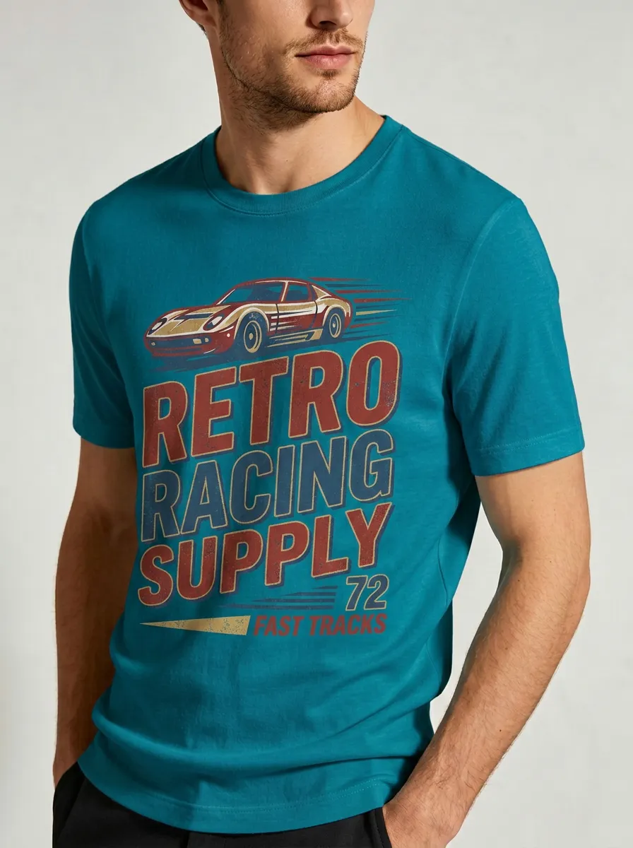 Men's Retro Racing Car 72 Fast Tracks Printed T-shirt