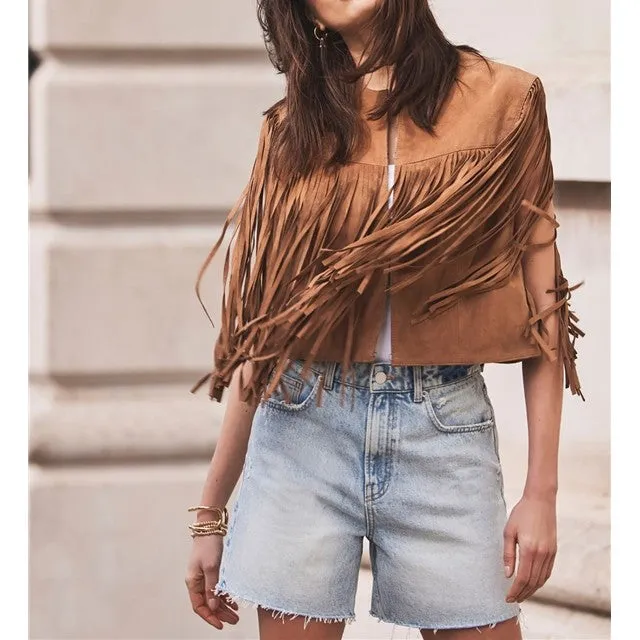 Fringed Suede Fringed Outerwear Vest
