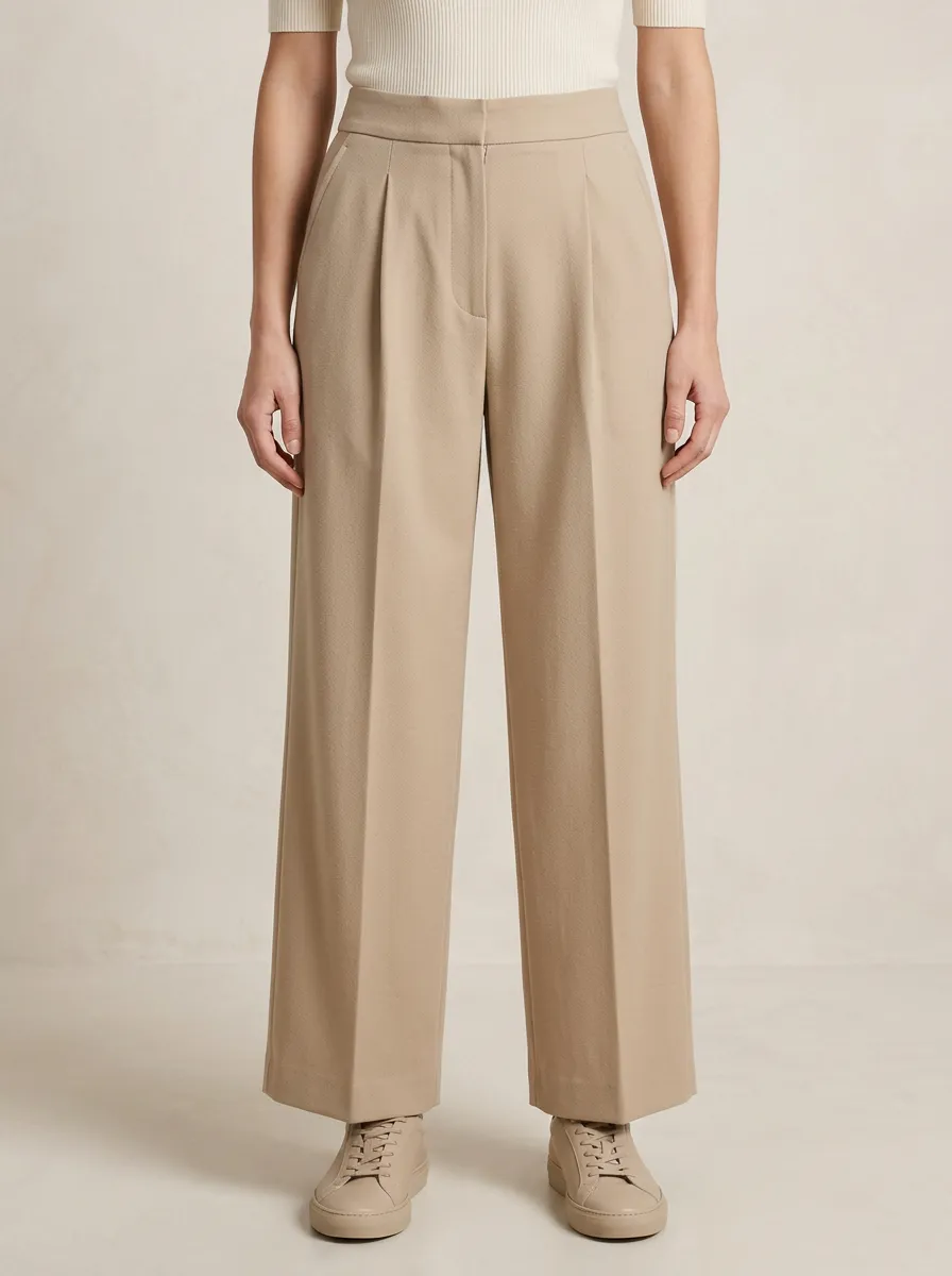 Tailored Texture Pleated Wide-Leg Trousers