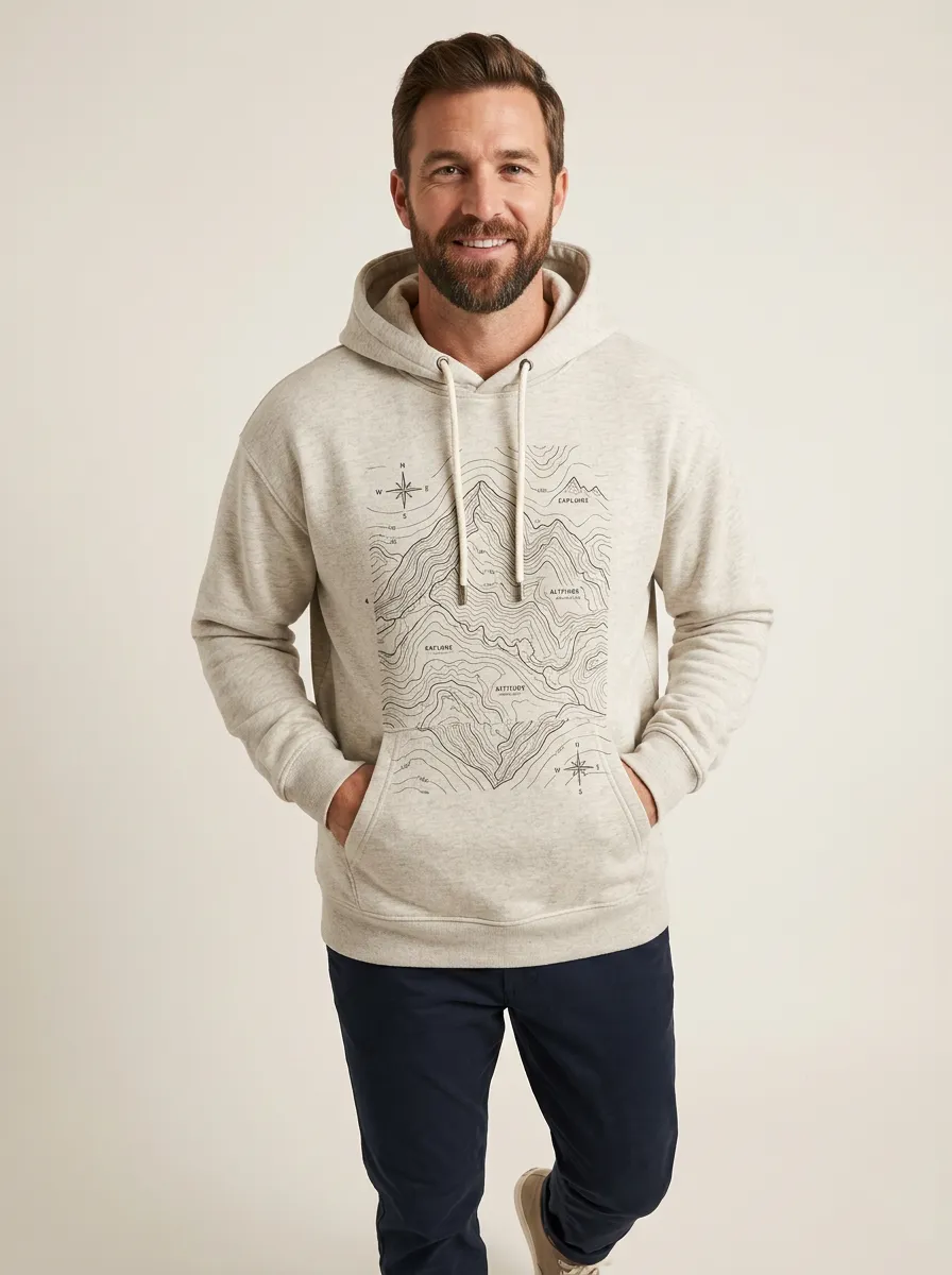 Men's Canyon Hiking Explorer Topographic Graphic Hoodie