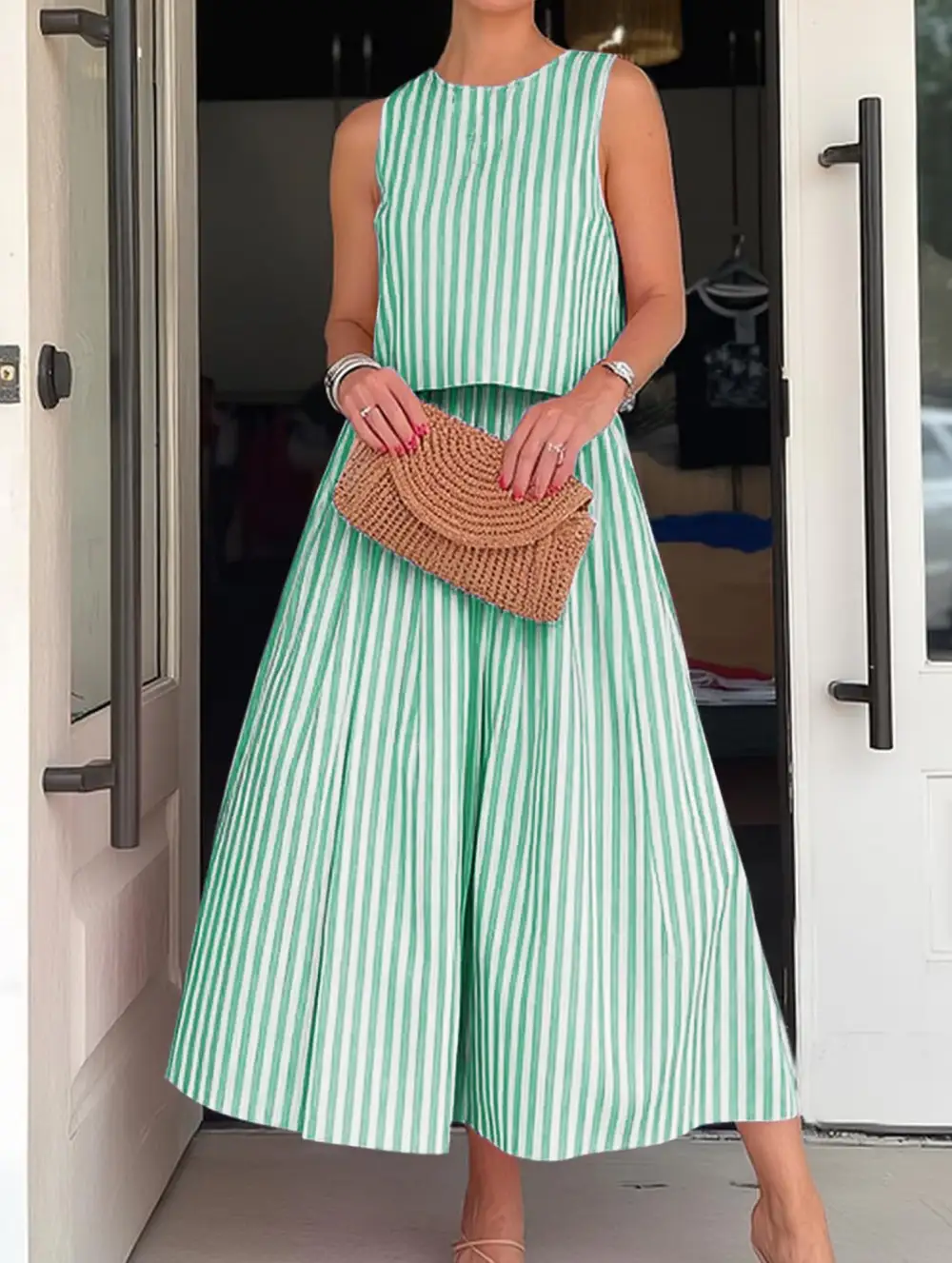 Stripe Tank A-Line Skirt Set