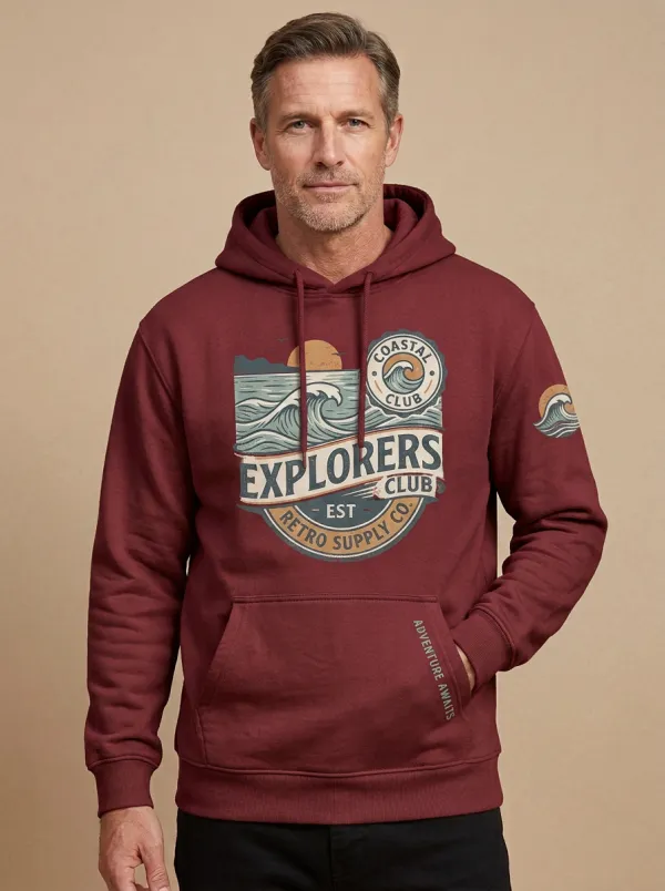Men's Coastal Explorer Retro Wave Graphic Hoodie
