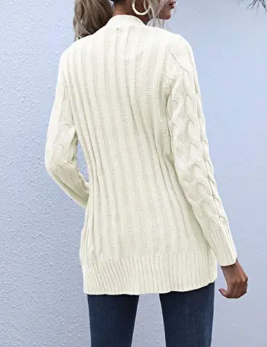 Women's Long Sleeve Cable Knit Sweater Open Front Cardigan Button Loose Outerwear