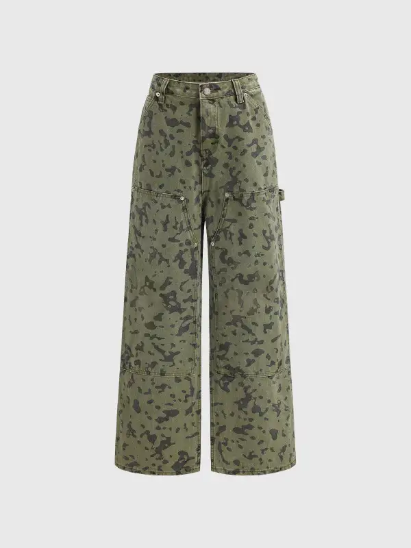 Cropped High-Waist Camouflage Cargo Pants