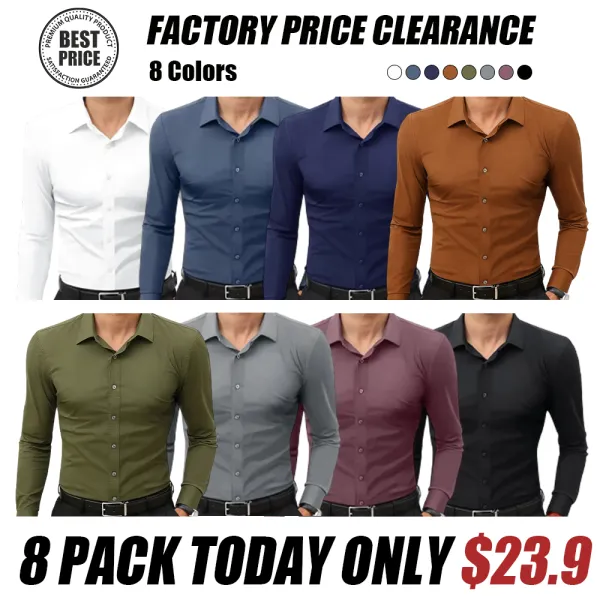 🔥 Men's Stretch Wrinkle Free Slim Fit Dress Shirts | No-Iron Easy Care Fabric, Great For Busy Working Guys