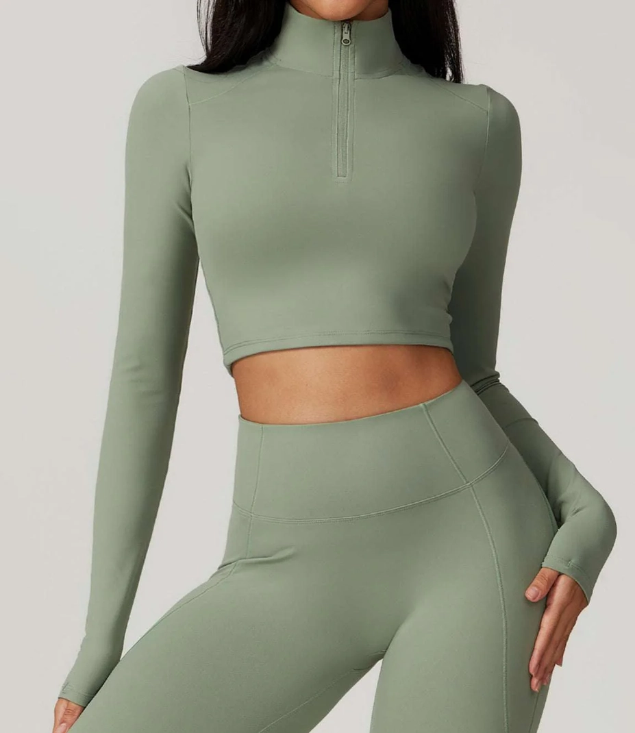 Slim Fit Half-Zip Stand Collar Top