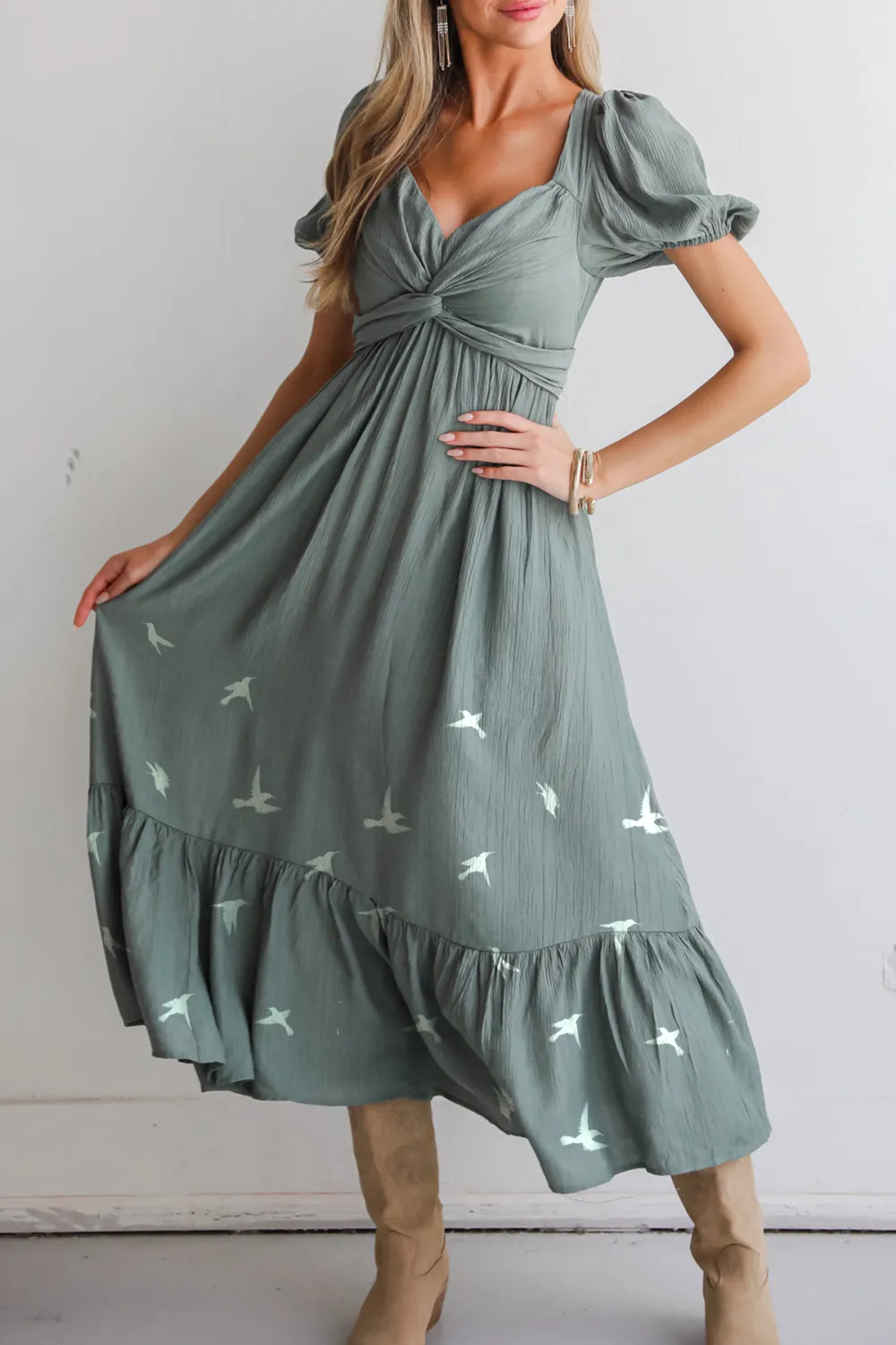 Confident Moves Sage Midi Dress