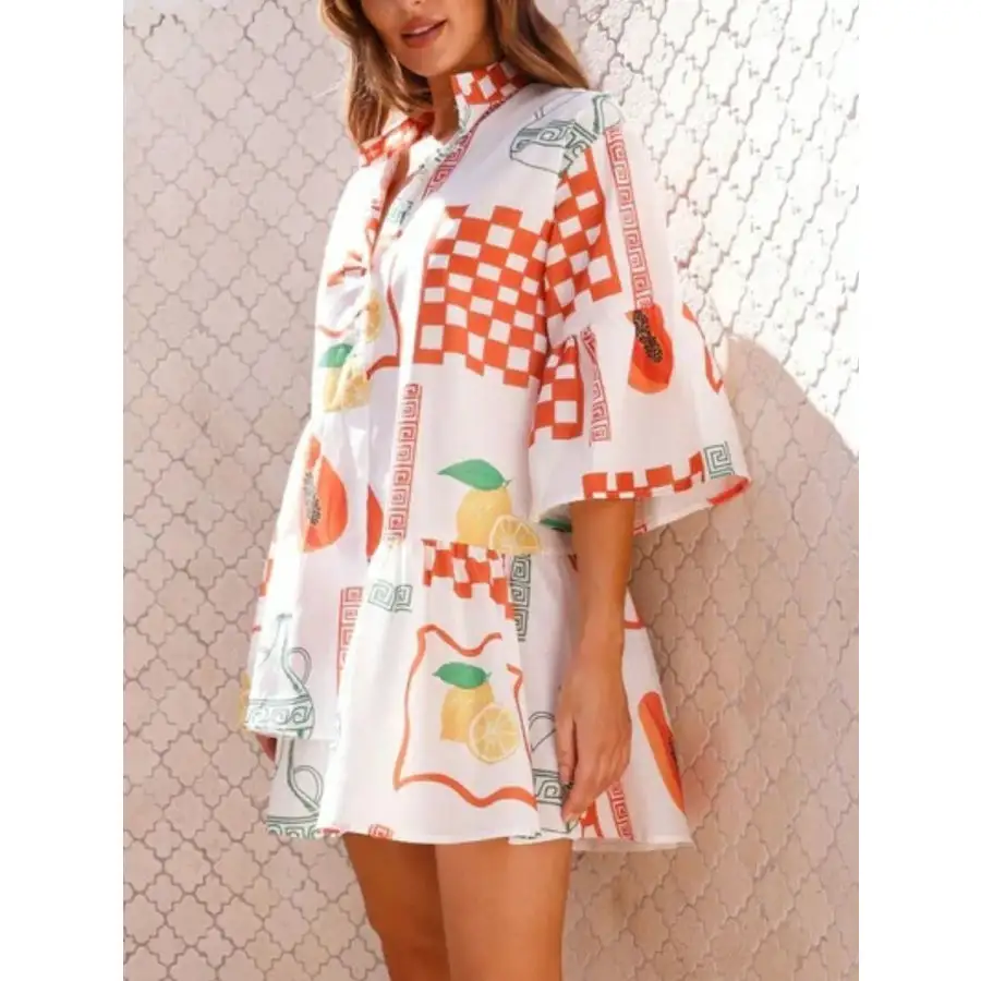 Everyday Printed Three-quarter Sleeve Mini Dress