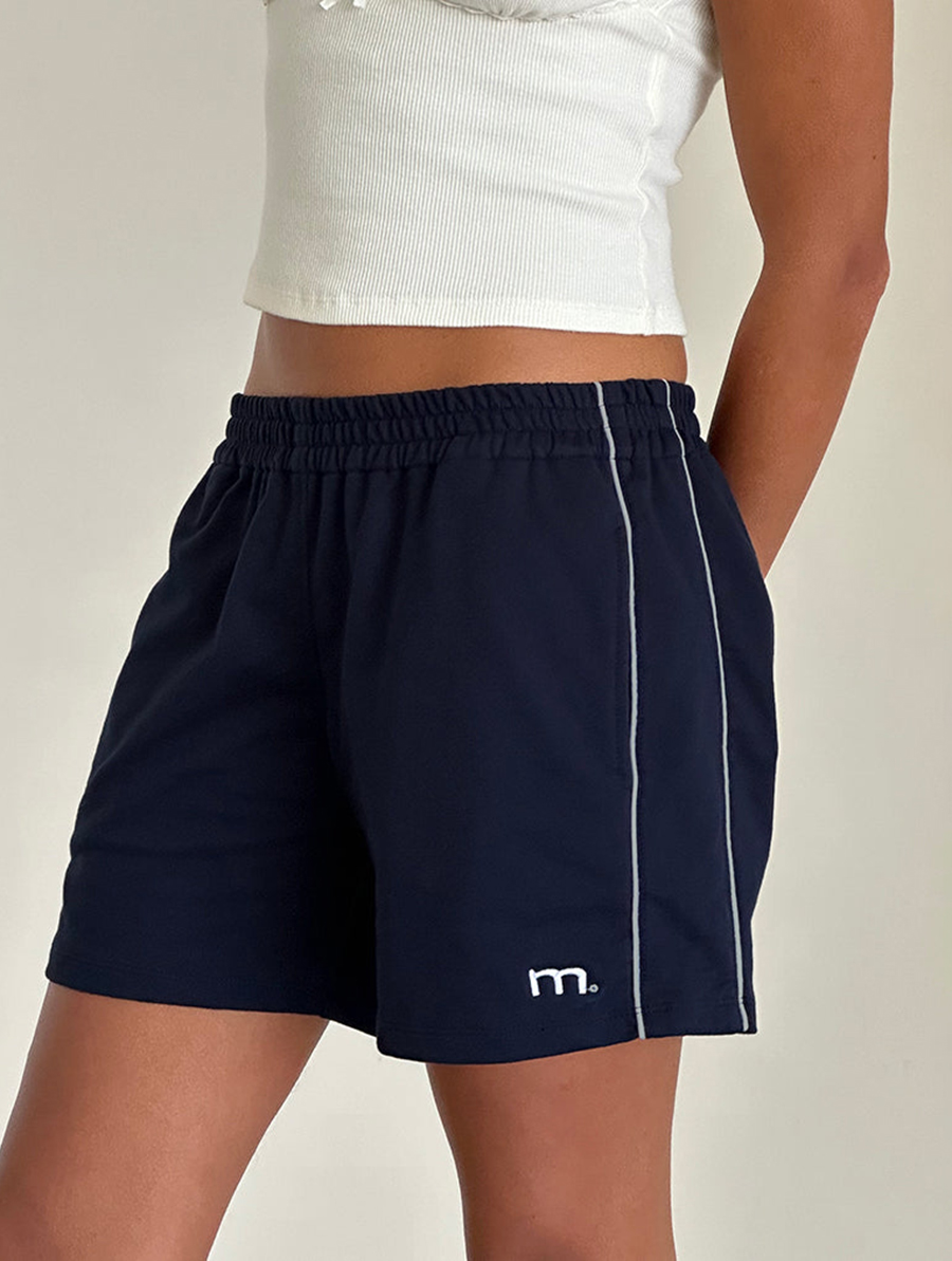 Short In Navy With White Piping With M Emb