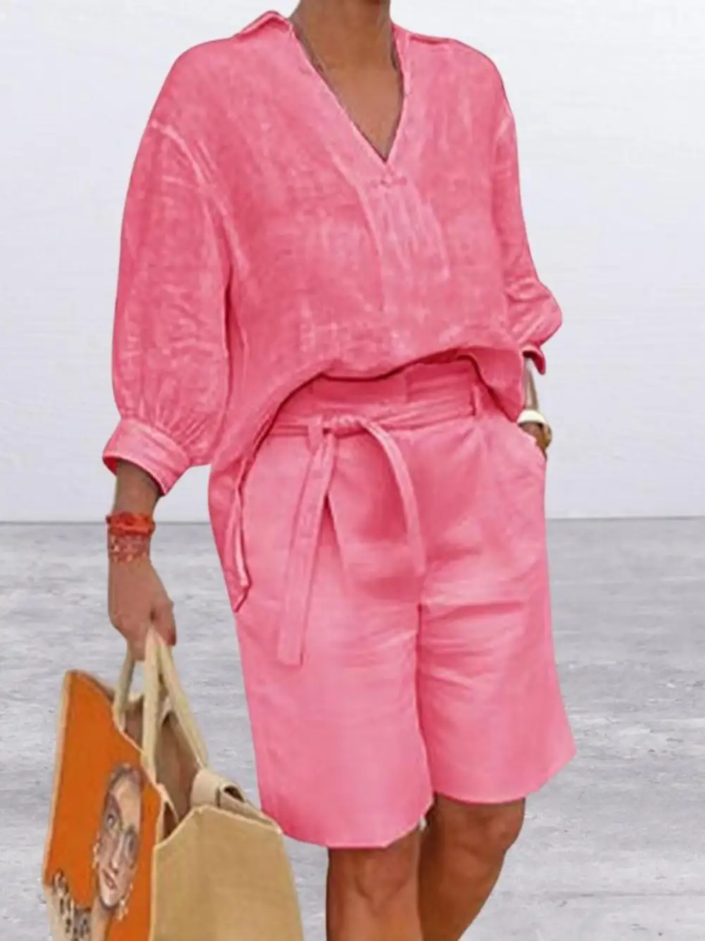 Johnny Collar Sleeve Top and Shorts Set