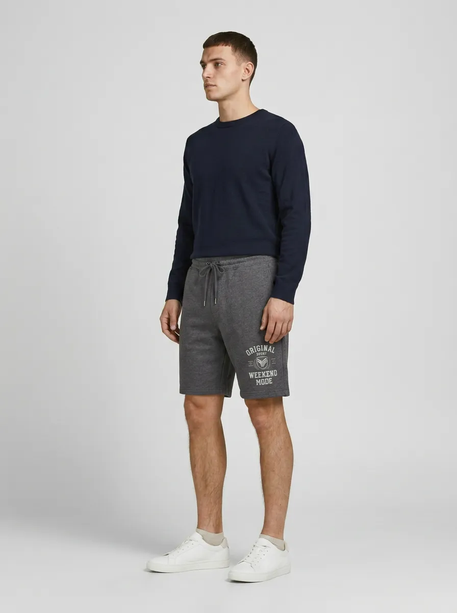 Men's Drawstring Elastic-Waist Athletic Printed Sweat Shorts