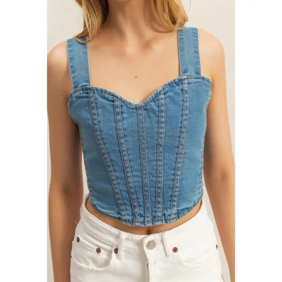Washed Sweetheart Neck Wide Strap Denim Tank