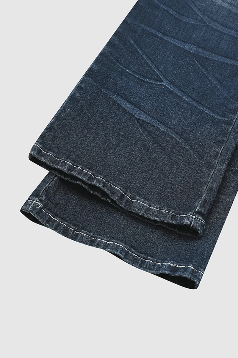 Mid Waist Pocket Straight Leg Jeans
