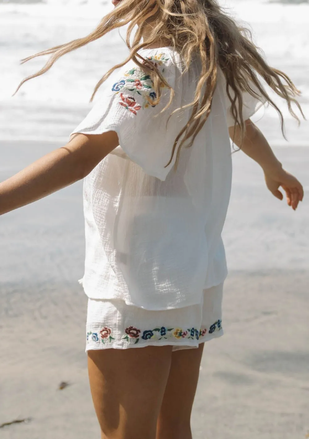 Floral Embroidered Notched Blouse