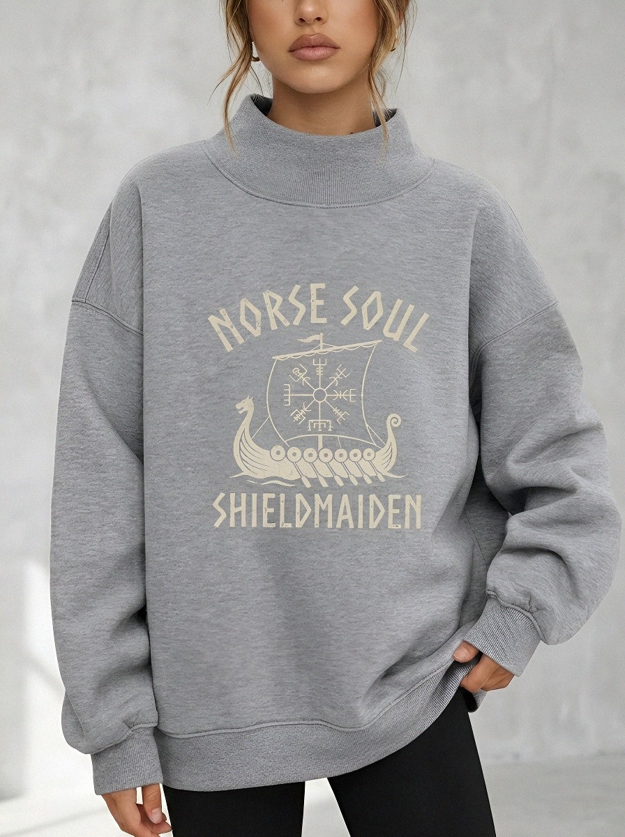 Women's Norse Soul Shieldmaiden Viking Ship Printed Sweatshirt