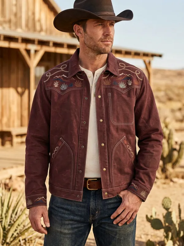 Men's Classic Western Cowboy Cactus Desert Mountain Embroidered Jacket