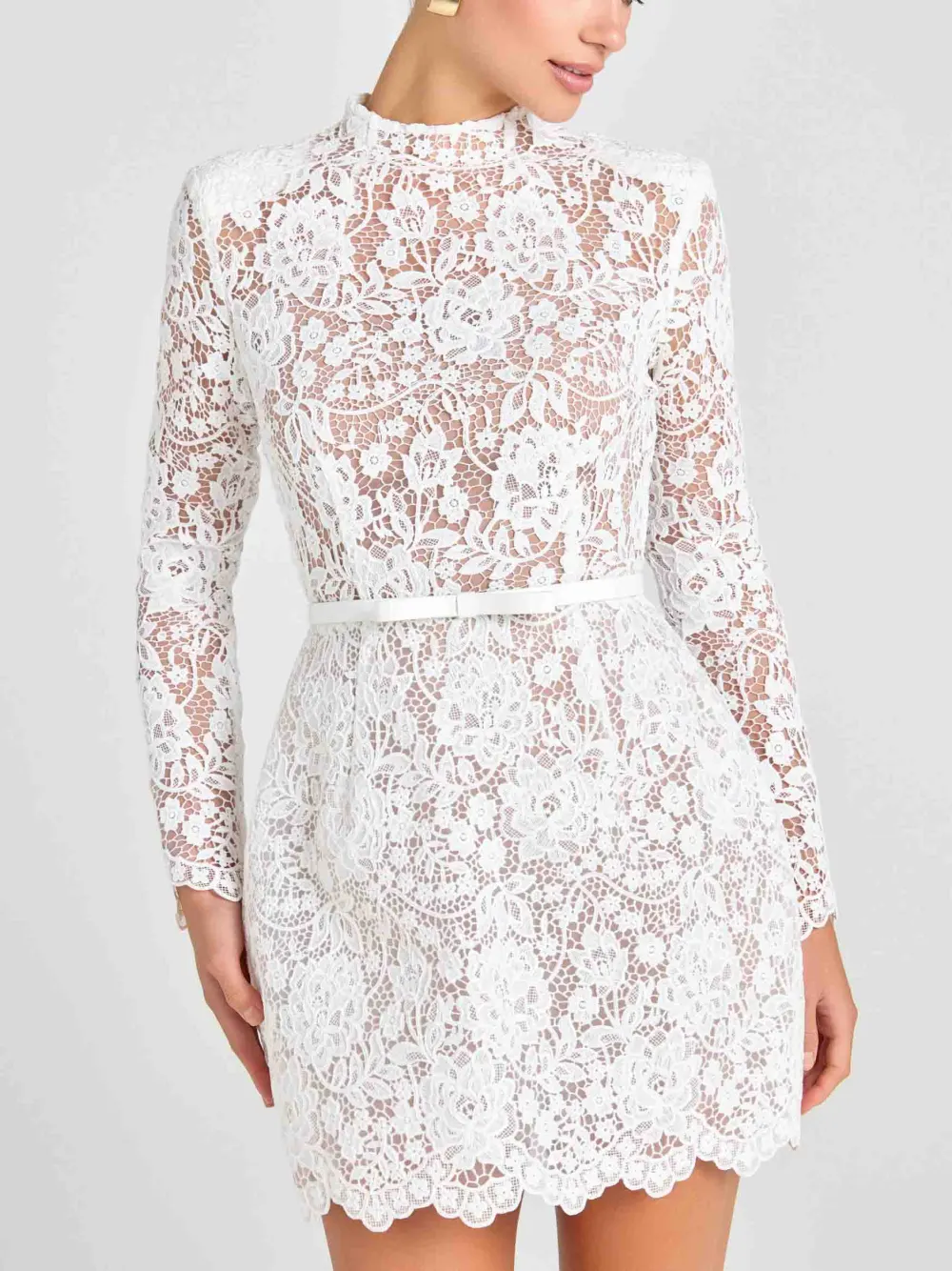 Elegant Floral Lace Long Sleeve Cutout Midi Dress