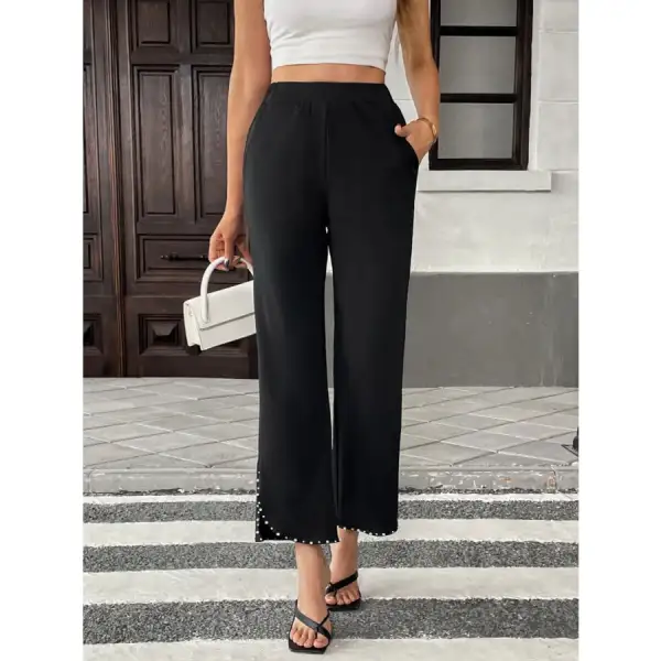 Pearl Embellished Cropped Wide Leg Pants