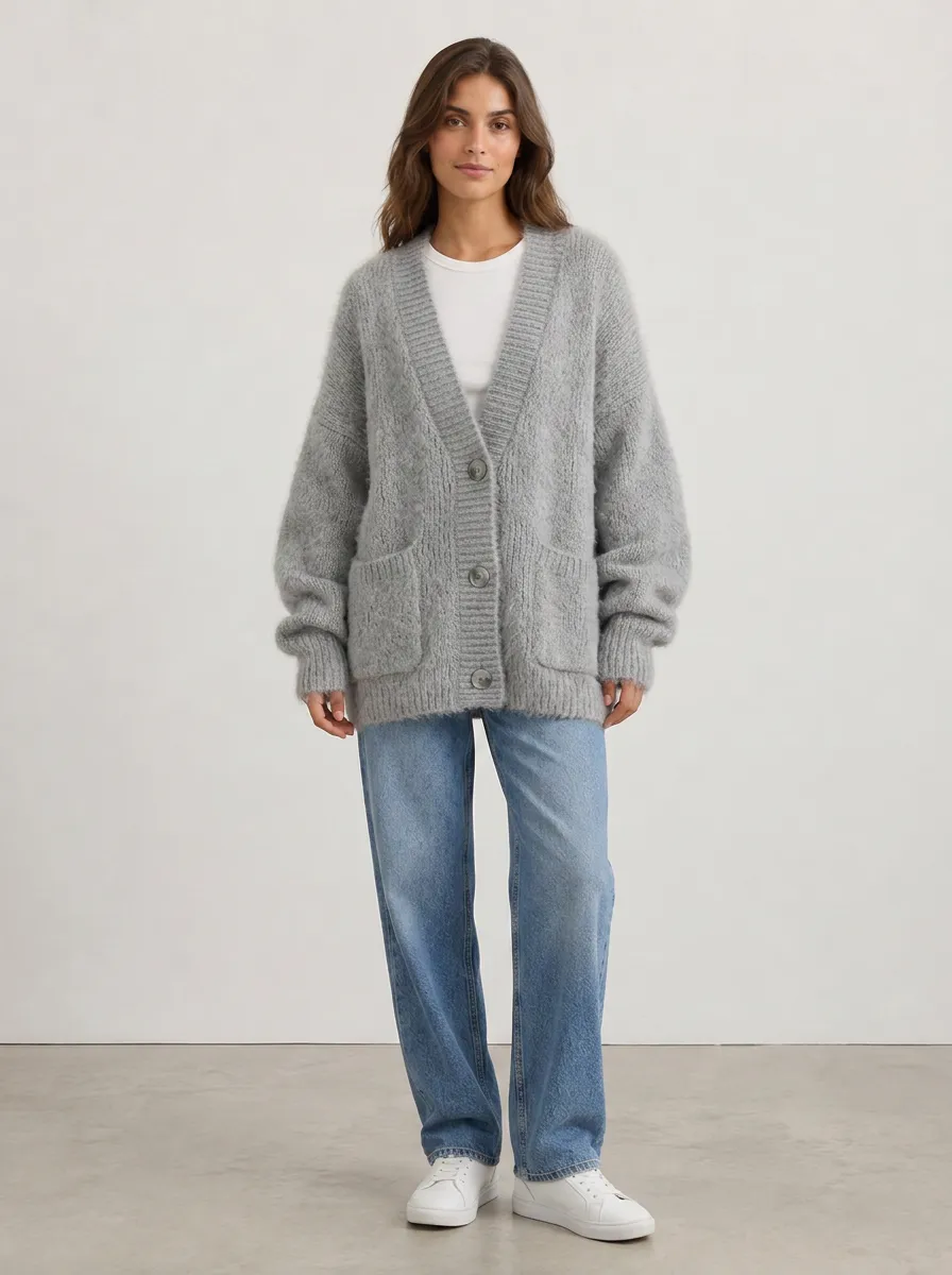 Women's V-Neck Button-Front Cardigan Oversized