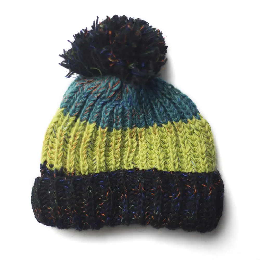 Chunky Striped Wool Bobble Hat