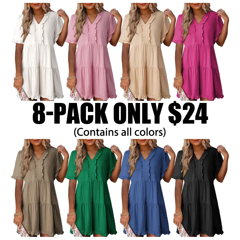 Women's V-neck Ruffle Dress