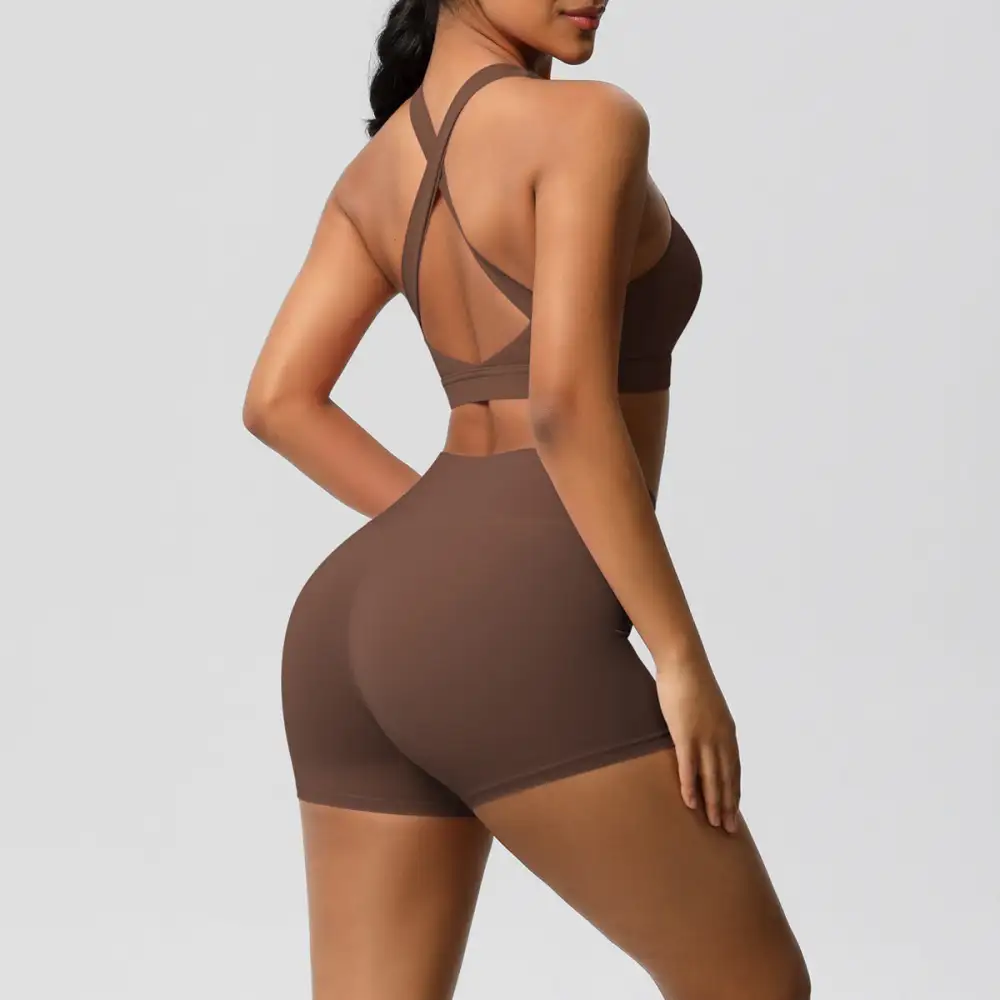 Cross-Back Backless Two-Piece Shorts Active Set