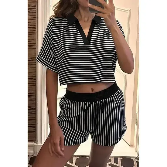 Women's striped two-piece short-sleeved suit——1 for as low as $1.5