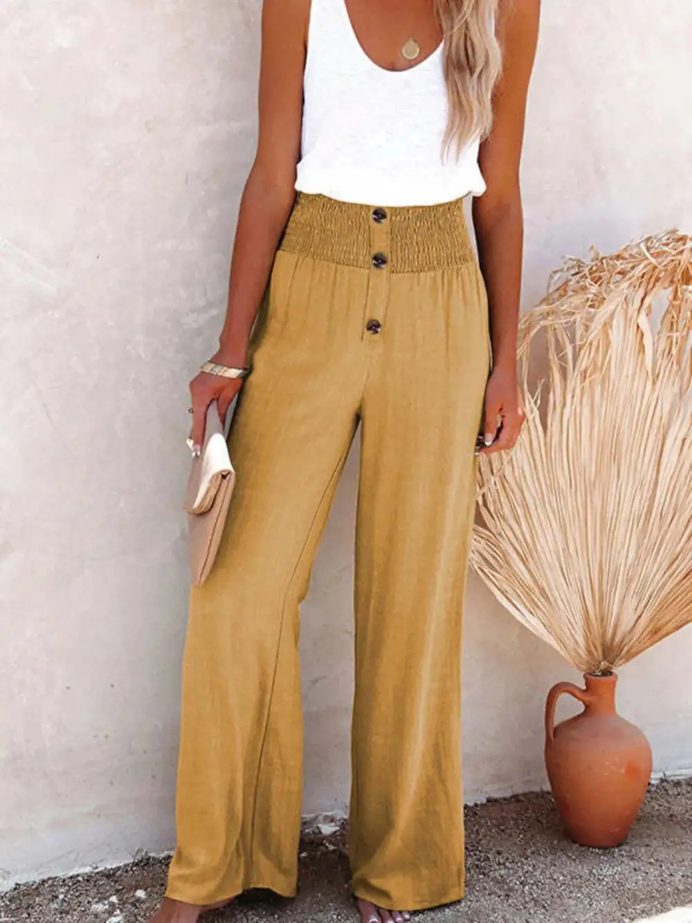 High Waisted Textured Wide Leg Plus Pants