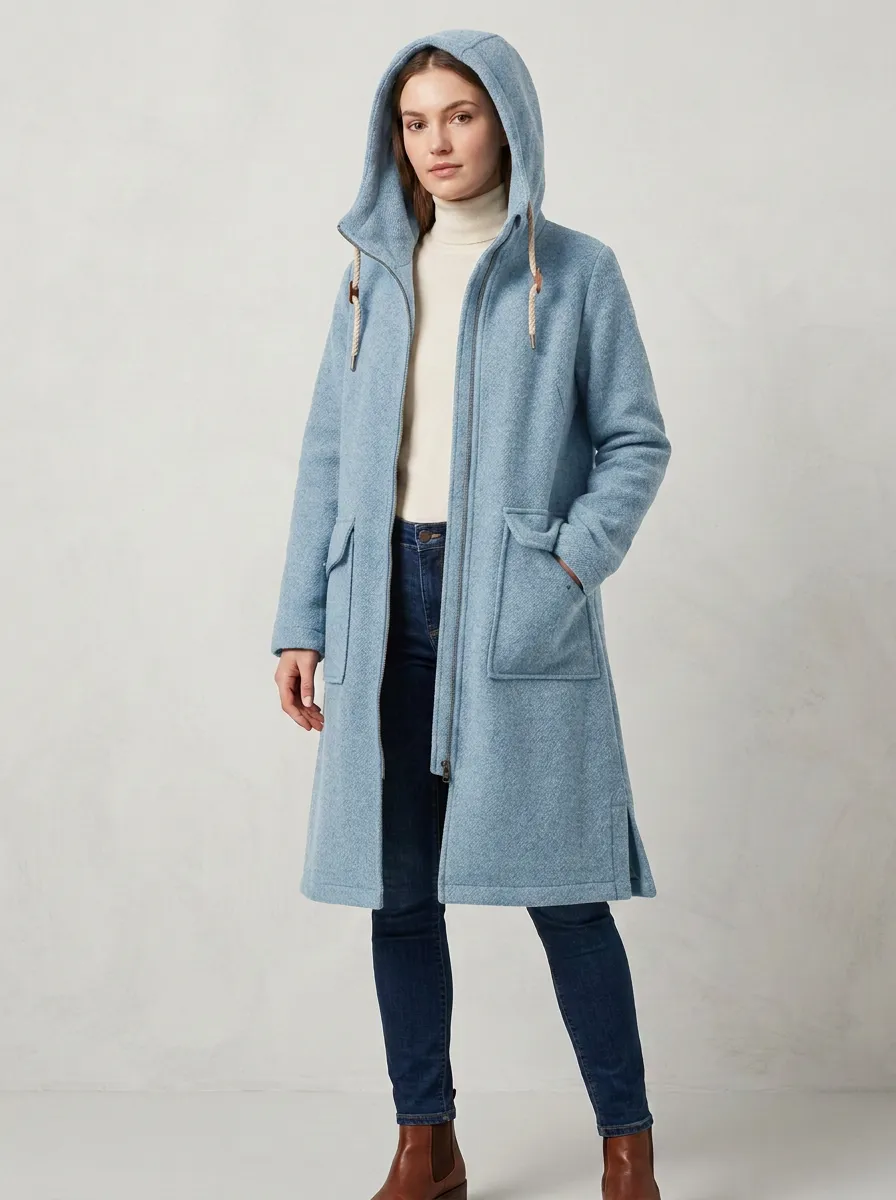 Practical-Layer Woolen Long Hooded Coat