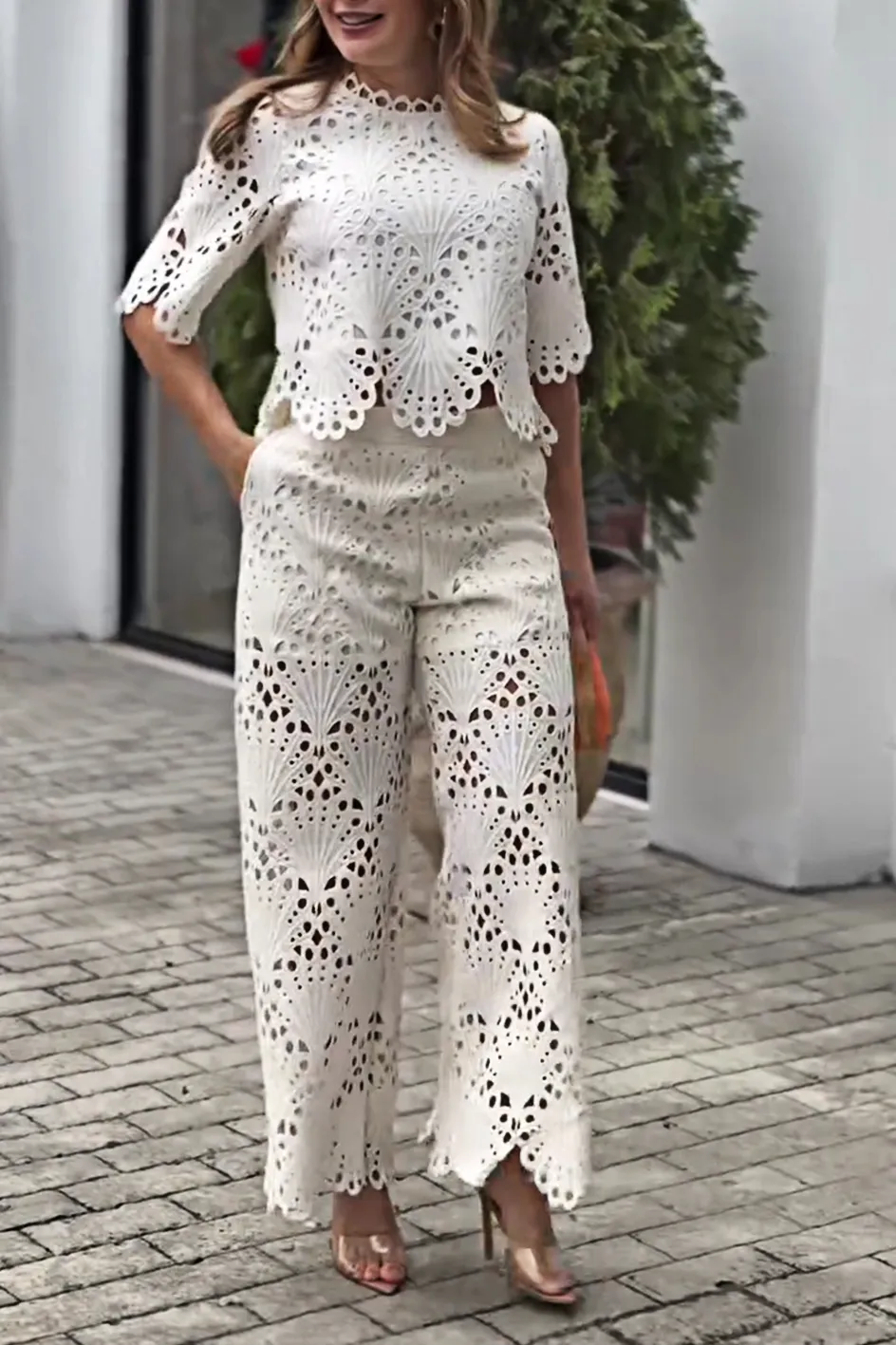 Women'S Hollow Top & Pants Set