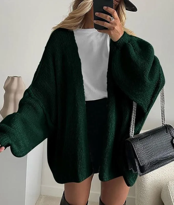 Womens Oversized Cardigan Sweaters 2025 Fall Long Lantern Sleeve Knit Open Front Lightweight Sweater Knitwear Womenswear