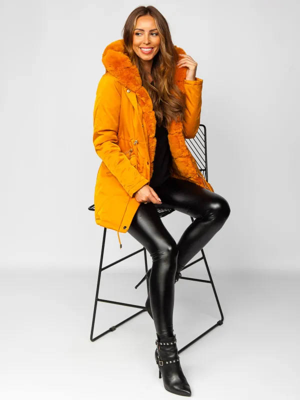 Camel women's winter parka with hood