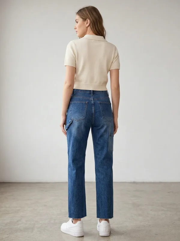 Women's Casual Fashion Patchwork Detail Denim Jeans