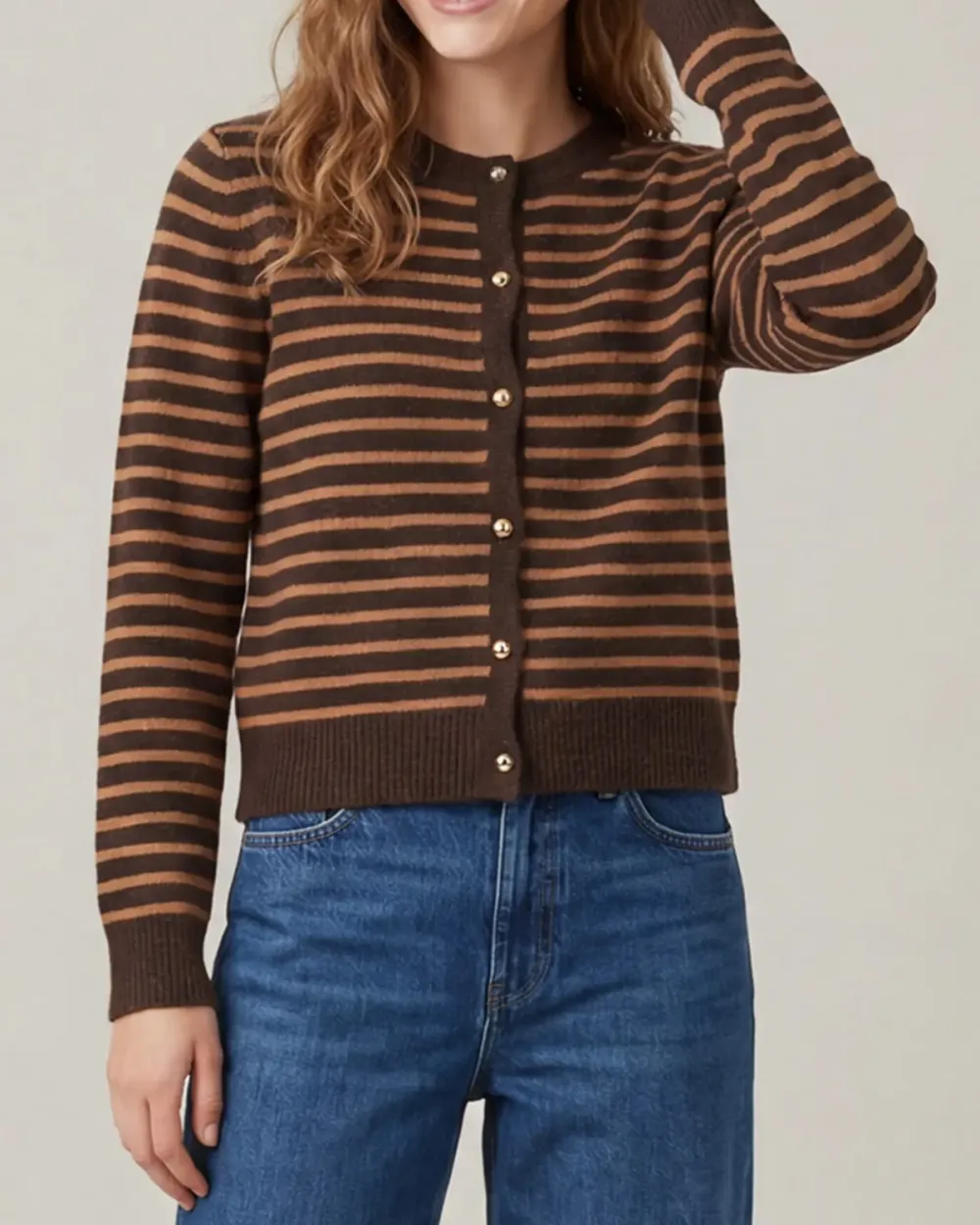 Button Striped Cardigan