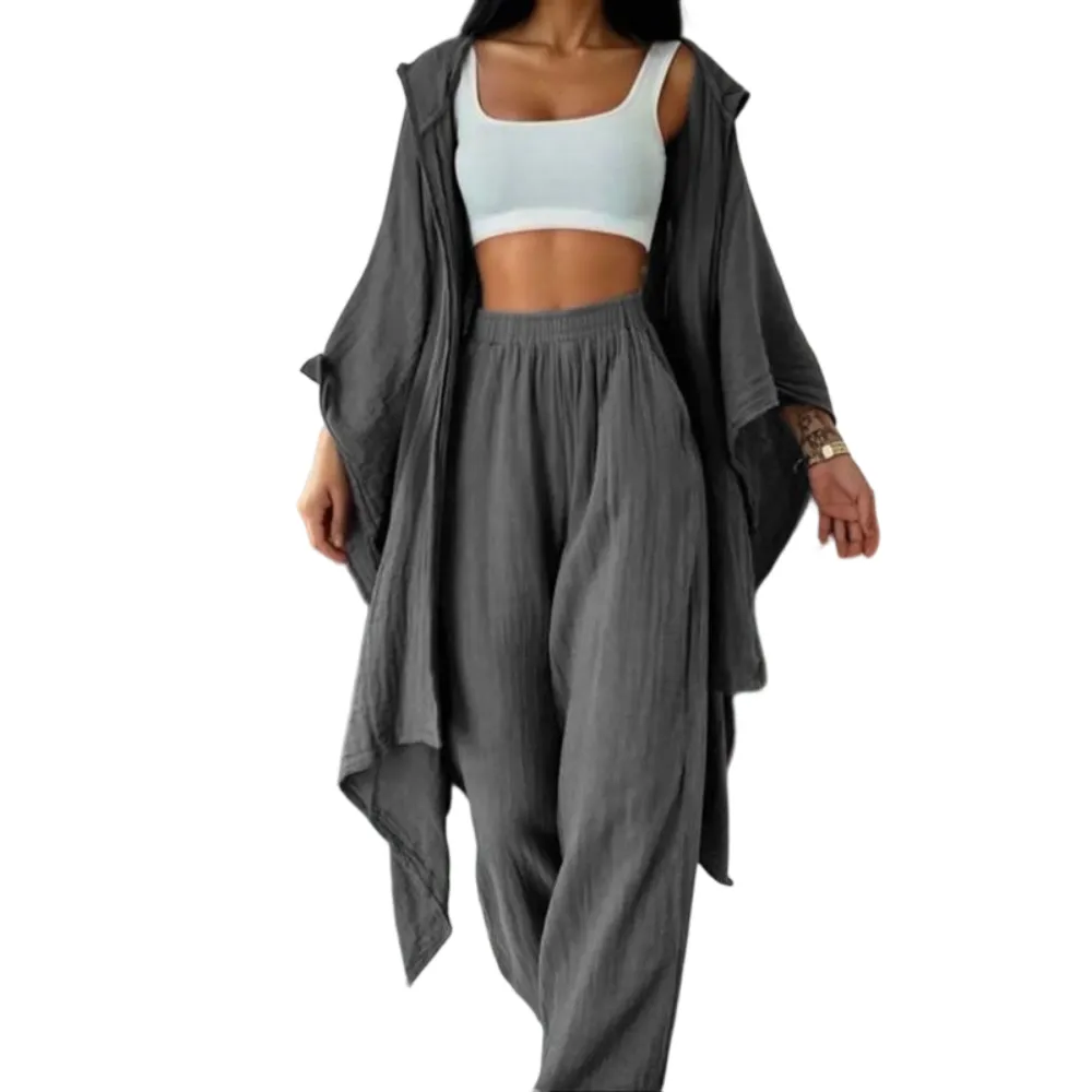 Women's Two-Piece Casual Set, Wide-Leg Pants & Loose-Fit Cardigan Jacket