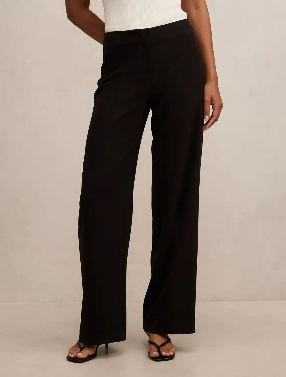 Black Mid Rise Straight Leg Pants