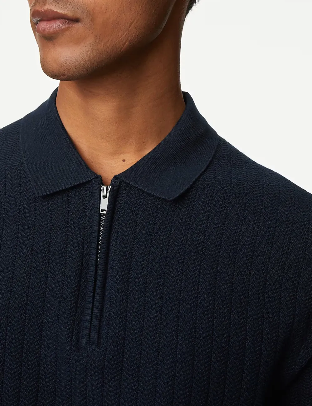 Men's Pink Textured Knit Quarter Zip Polo