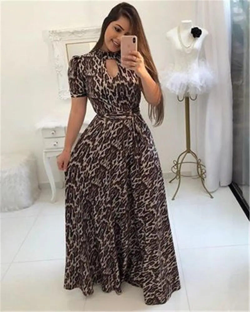 Print Party Dresses Long Dress Women Fashion Elegant Robe Femme Summer Casual Vestido De Festa Plus Size O-Neck Floor-Length